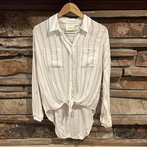 Maeve by Anthropologie Striped Tie Front High Low Button Down Shirt